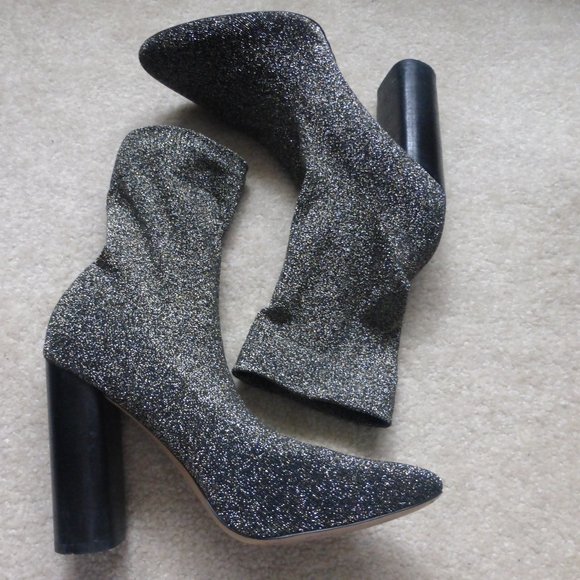 ALDO sparkly black gold soft metallic knit sock mid-ankle boots - Picture 1 of 9
